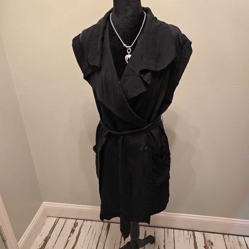 Club Monaco Black Cupro Sleeveless Wrap Dress Shawl Collar Size 8 00200770